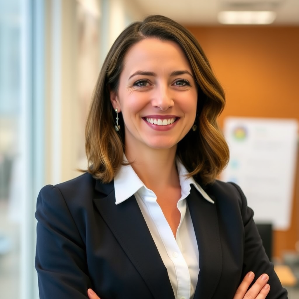 Dr. Andrea Szabó professzionális portréfotója, mosolygós üzleti öltözetben, irodai háttérrel